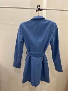 POWDER BLUE DOUBLE BREASTED LONG BELTED BLAZER