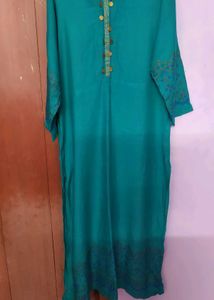 Teal Kurti with Embroidered Sleeves