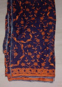 Navy blue shiffli work dupatta
