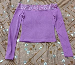 Cute Off-Shoulder Lace Trim Top