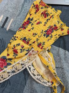Yellow Floral Smocked Crop Top