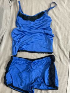 Blue Lace Trimmed Pajama Set