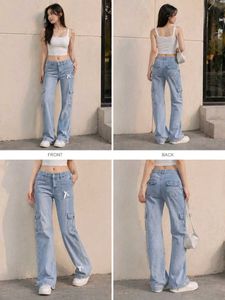 Light Wash Wide Leg Cargo Jeans