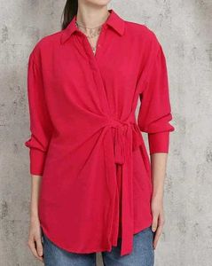 Shein Drop Shoulder Spread Collar Front Wrap Tie