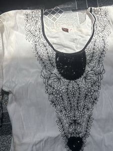 White Kurta Set with Black Embroidery
