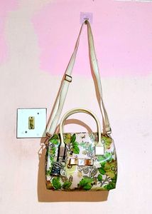 Glossy PolyVinyl material Floral Print Handbag