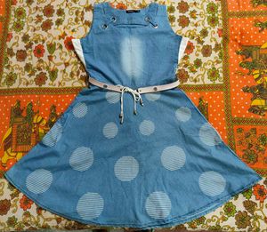 Blue Denim Polka Dot Dress with Belt