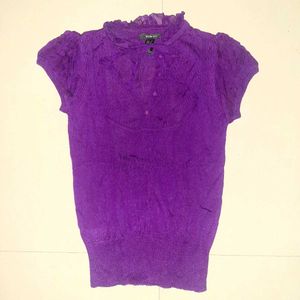 💜 MANGO SUIT Vibrant Purple Puff Sleeve Knit Top