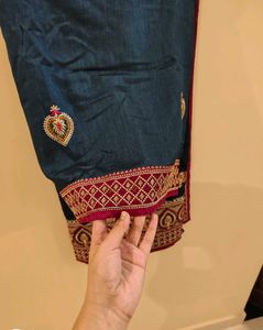 Elegant Embroidered Blue Saree