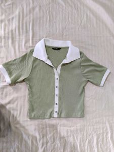 Sage Green Collared Button-Up Top
