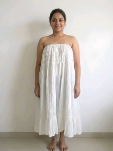 White Strapless Midi Dress Cum Skirt Free Size
