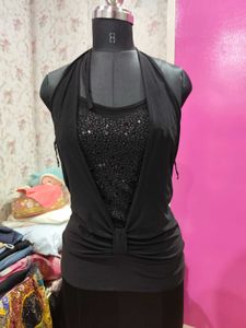 Black Y2K halter neck sparkle top