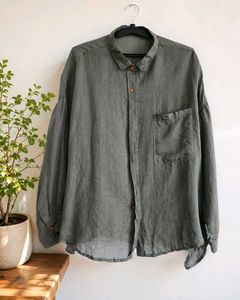 Oversized Linen Blend Button-Up Shirt