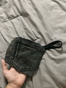 vintage Denim bag charm with Zipper and Loop