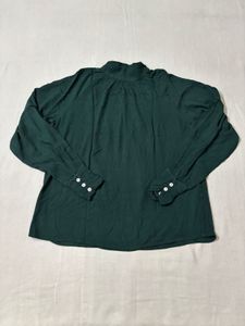 Dark Green Mock Neck Blouse