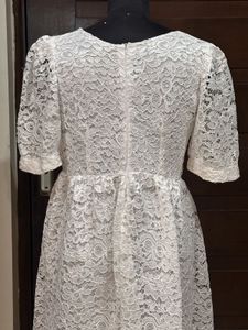 Tailored White Lace Puff Sleeve Dress