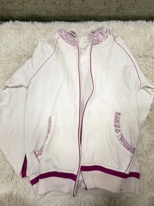 Women's White Hoodie with Purple Paisley Accents
