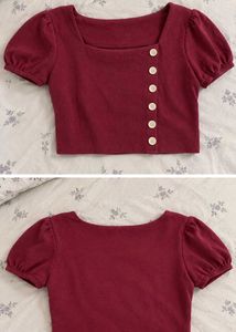 Maroon Puff Sleeve Square Neck Top