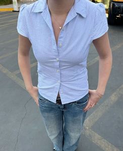 Blue & White Striped Button-Up Shirt
