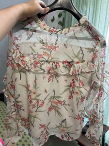 Sheer Floral Ruffle Blouse