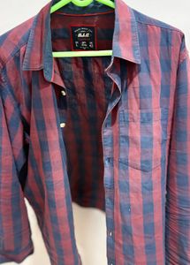 Men's Red and Navy Blue Checkered Shirt