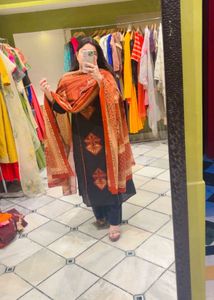 Elegant Black &amp; Red Ethnic Kurta Set with Dupatta