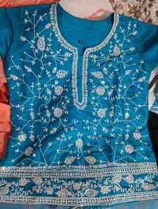 Blue Tussar Silk Kurti with Embroidery 💙