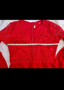 Red Lace Bell Sleeve Mini Dress