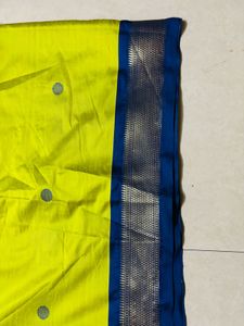 Vibrant Yellow Saree with Blue Border
