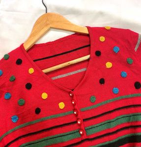🎁Red Hot Multicolour Knit Top C