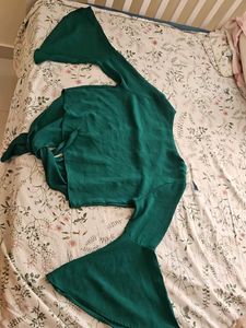 Emerald Green Bell Sleeve Tie-Front Top