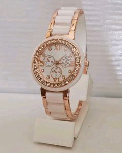 Elegant Women's Rose Gold & White Watch