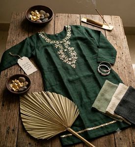 Embellished Dark Green Kurta