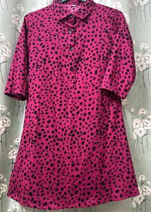 Pink Spot Print Shirt Dress