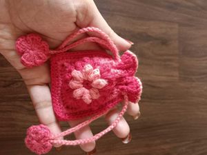 Crochet Fluffy flower mini purse /pouch