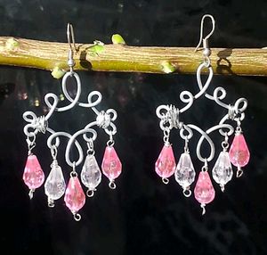 Dangling Pink & Crystal Earrings