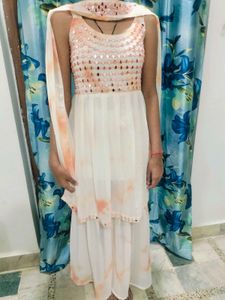 Shimmering Peach & White Sharara Set