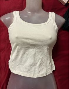 Cream Ribbed Tank Top