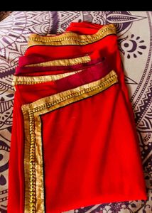 Stunning Red Saree with Embellished Border