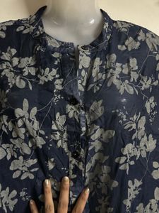 Navy Blue Floral Print Kurta