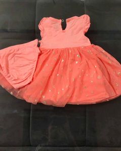 Girls Coral Gold Heart Tulle Dress &amp; Bloomer Set