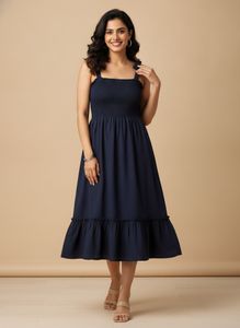 Navy Blue Tier Strappy Dress