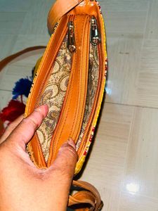 Boho Yellow Tasseled Sling Bag