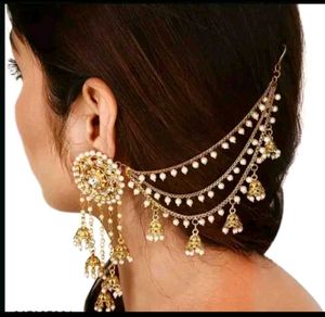 Traditional Gold-Tone Pearl Chain Ear Cuff Jhumka