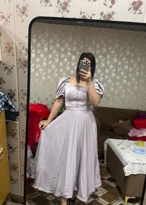 Elegant Lilac Puff Sleeve Gown🩷🎀❤️