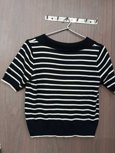 Striped Collared Knit Top for M &amp;L