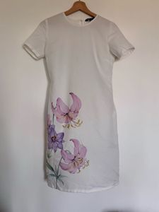 White Floral Print Short Sleeve Dress