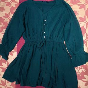 Chic Teal Textured Button-Up Dress