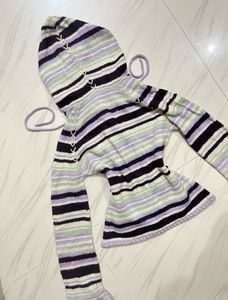 Vintage Striped Double Zip-Up Hoodie