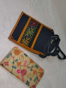 Embroidered Clutch with side bag